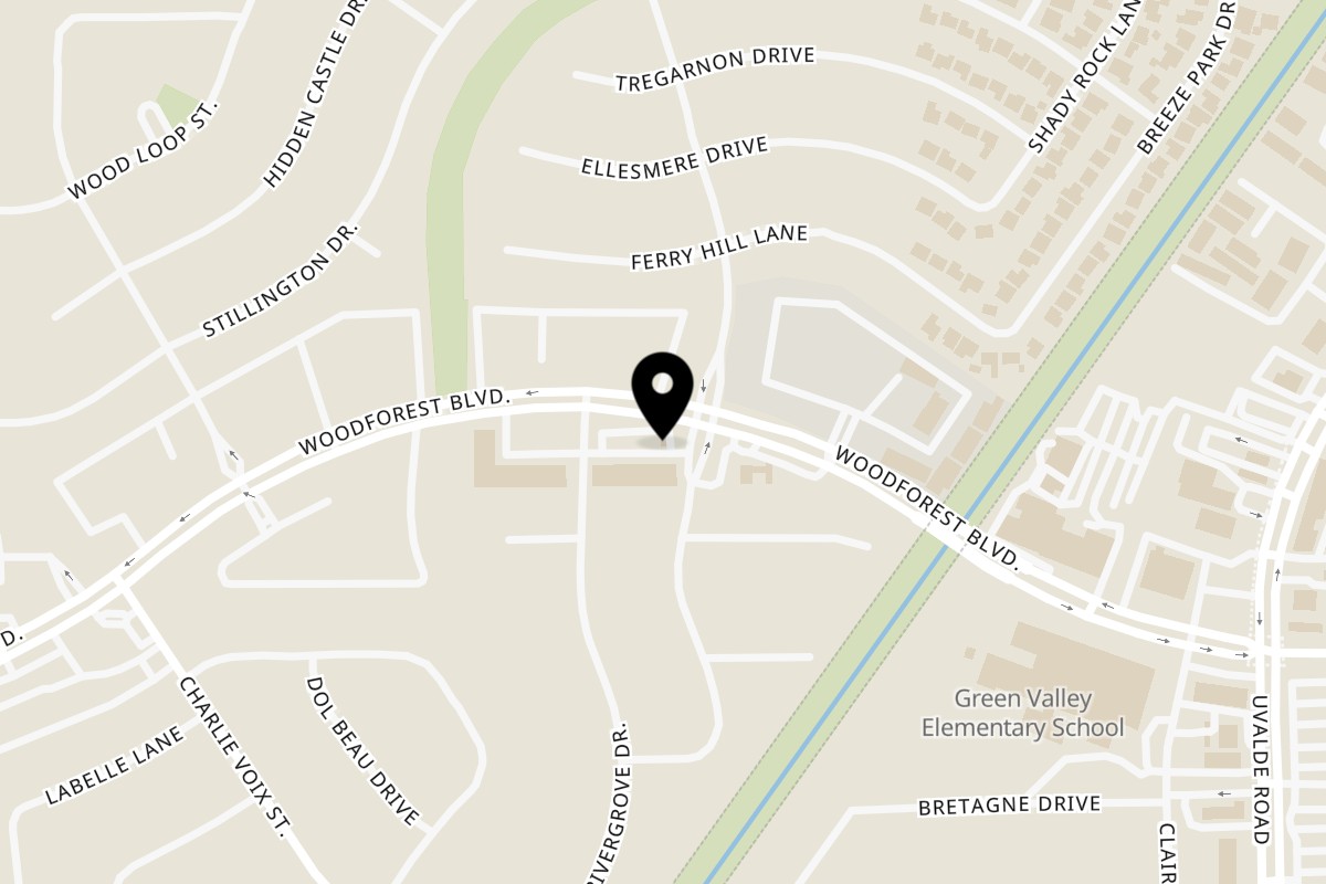 Map showing the location of Bonfire Wings Northshore on 13030 Woodforest Blvd in Houston