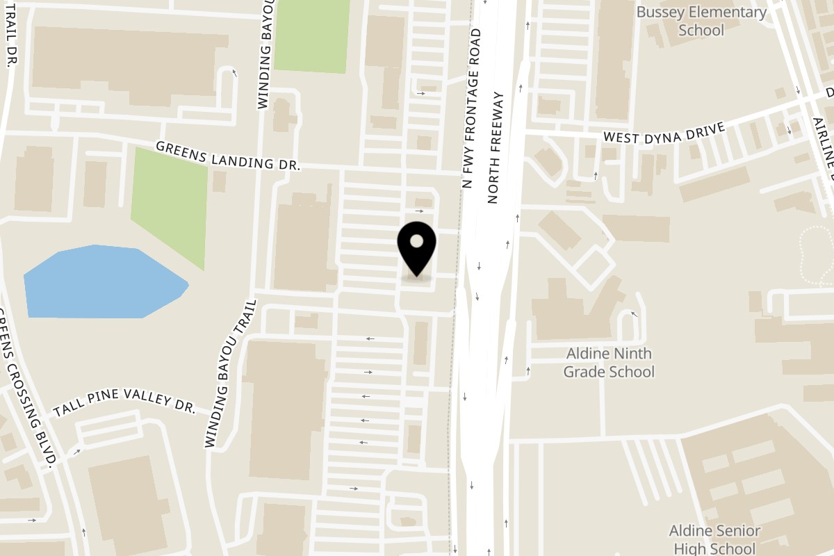 Map showing the location of Bonfire Wings Aldine on 10701 North Fwy in Houston